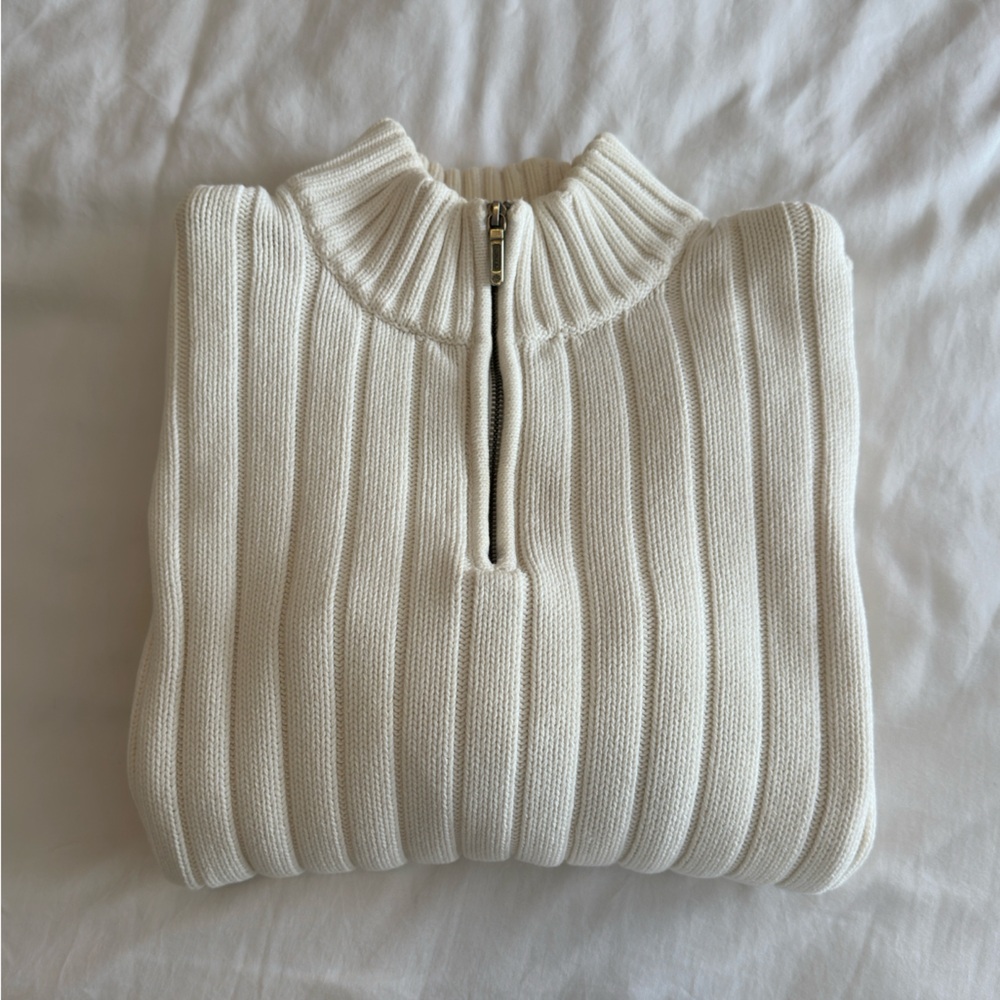 Lauren Ralph Lauren Petite Cream Quarter Zip Sweater